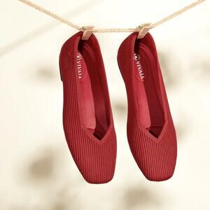 Vivaia Ruby Red Square-Toe V-Cut Flats Margot 2.0 Ballet Comfort Size EU40 US9